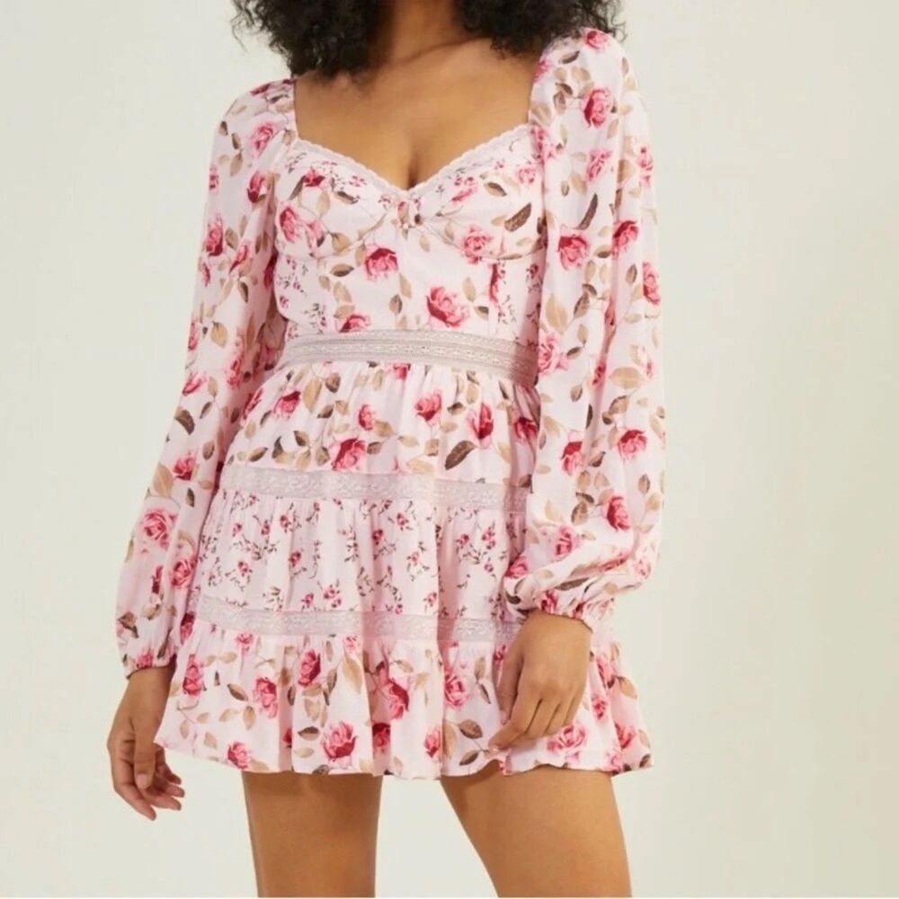 Altar’d State Pink Kate Floral Mini Dress Size Largebustier corset bodice - Picture 3 of 8